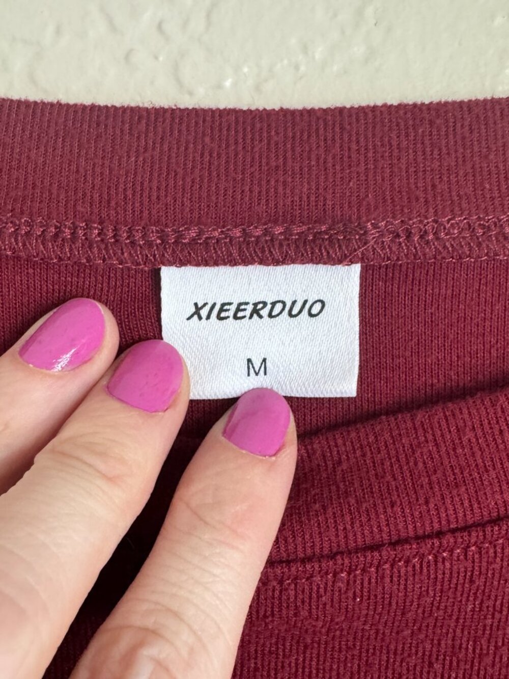 XIEERDUO Burgundy Long Sleeve Crew Neck Tee Women’s Medium Soft Stretch - Picture 3 of 4